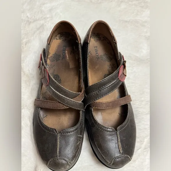 Taos Brown Leather Jigsaw Mary Jane Comfort Shoes Size US 9.5 Boho Funky Hippie