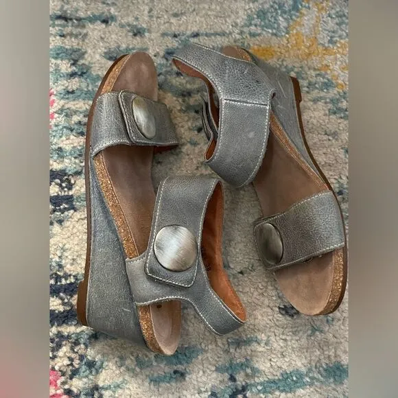 Taos Carousel Two Strap Wedge Sandal Slate Blue 38