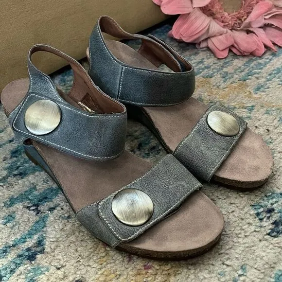 Taos Carousel Two Strap Wedge Sandal Slate Blue 38