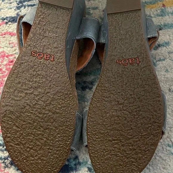 Taos Carousel Two Strap Wedge Sandal Slate Blue 38