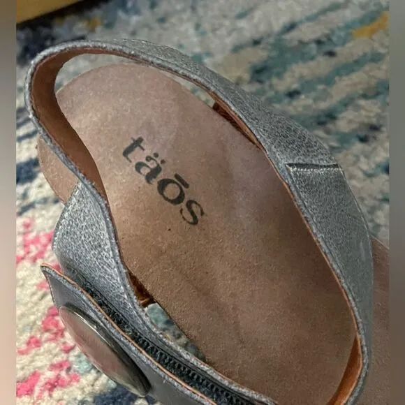 Taos Carousel Two Strap Wedge Sandal Slate Blue 38