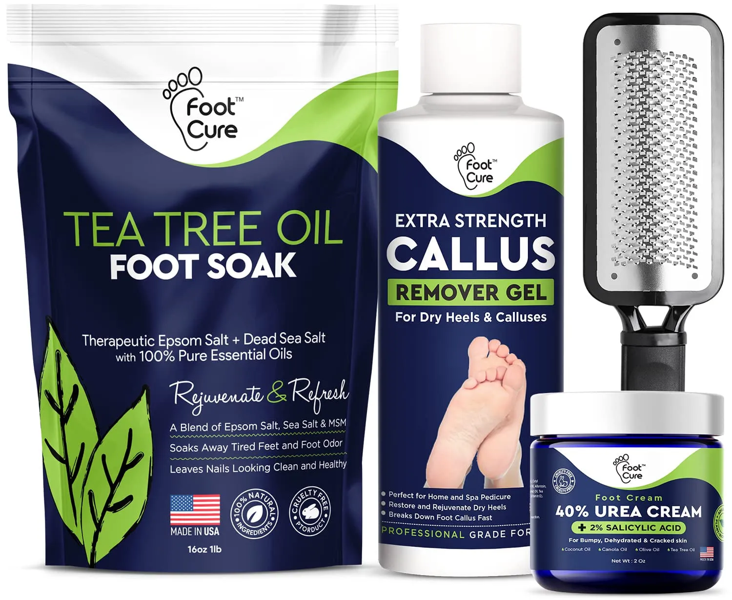 Tea Tree Foot Soak & Callus Remover Gel Kit - Extra Strength Callus Remover Gel & Foot Soak with Epsom Salts for Calluses, Dry Cracked Heels, Toenail - Pedicure for Tired Feet