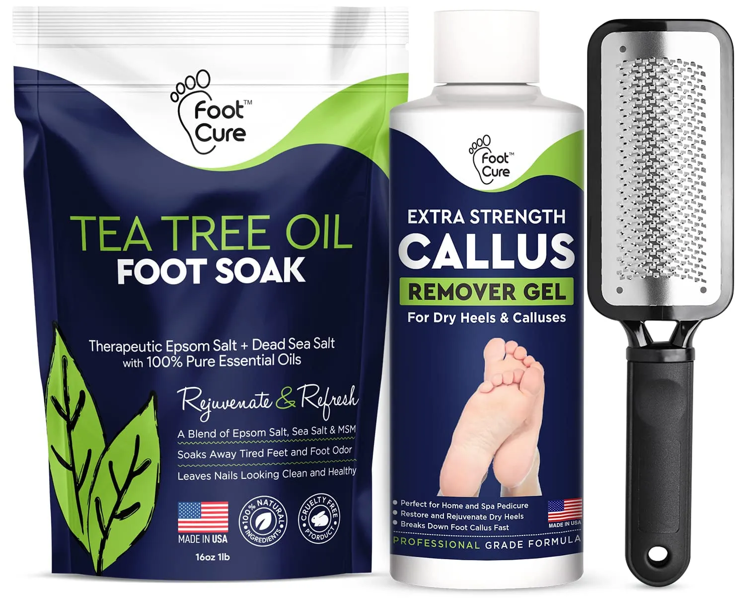 Tea Tree Foot Soak & Callus Remover Gel Kit - Extra Strength Callus Remover Gel & Foot Soak with Epsom Salts for Calluses, Dry Cracked Heels, Toenail - Pedicure for Tired Feet