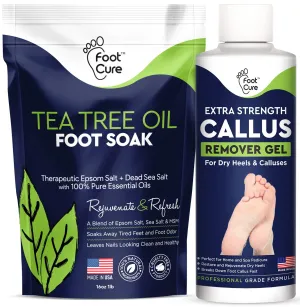 Tea Tree Foot Soak & Callus Remover Gel Kit - Extra Strength Callus Remover Gel & Foot Soak with Epsom Salts for Calluses, Dry Cracked Heels, Toenail - Pedicure for Tired Feet