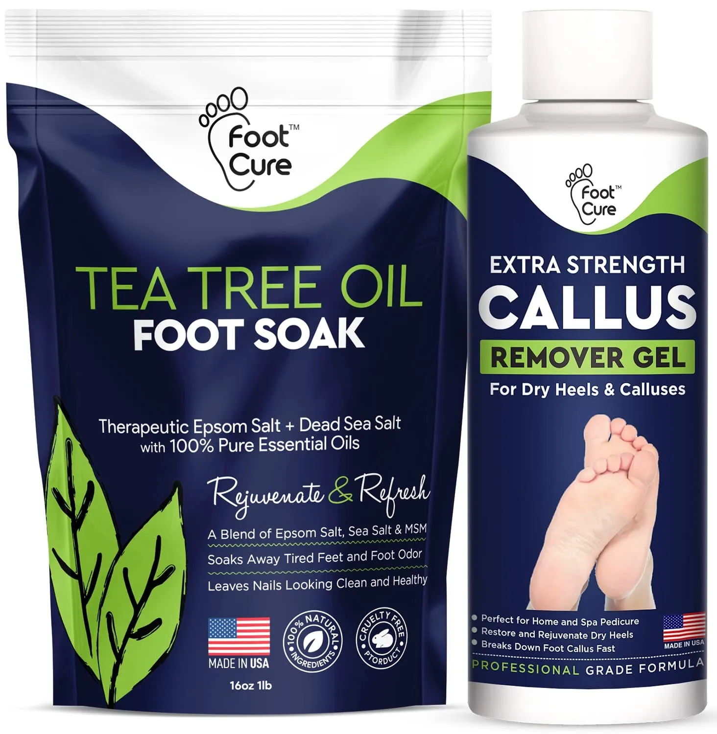 Tea Tree Foot Soak & Callus Remover Gel Kit - Extra Strength Callus Remover Gel & Foot Soak with Epsom Salts for Calluses, Dry Cracked Heels, Toenail - Pedicure for Tired Feet