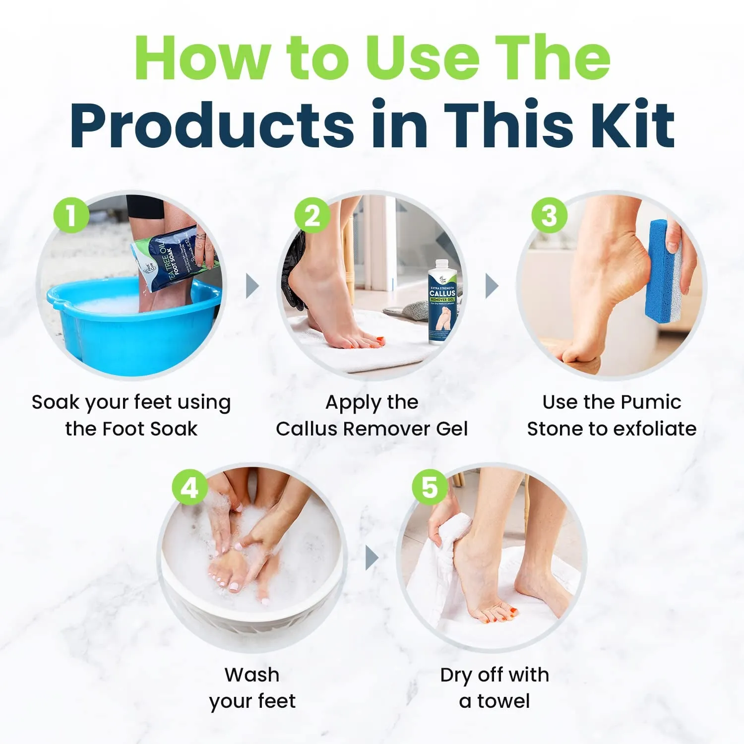 Tea Tree Foot Soak & Callus Remover Gel Kit - Extra Strength Callus Remover Gel & Foot Soak with Epsom Salts for Calluses, Dry Cracked Heels, Toenail - Pedicure for Tired Feet