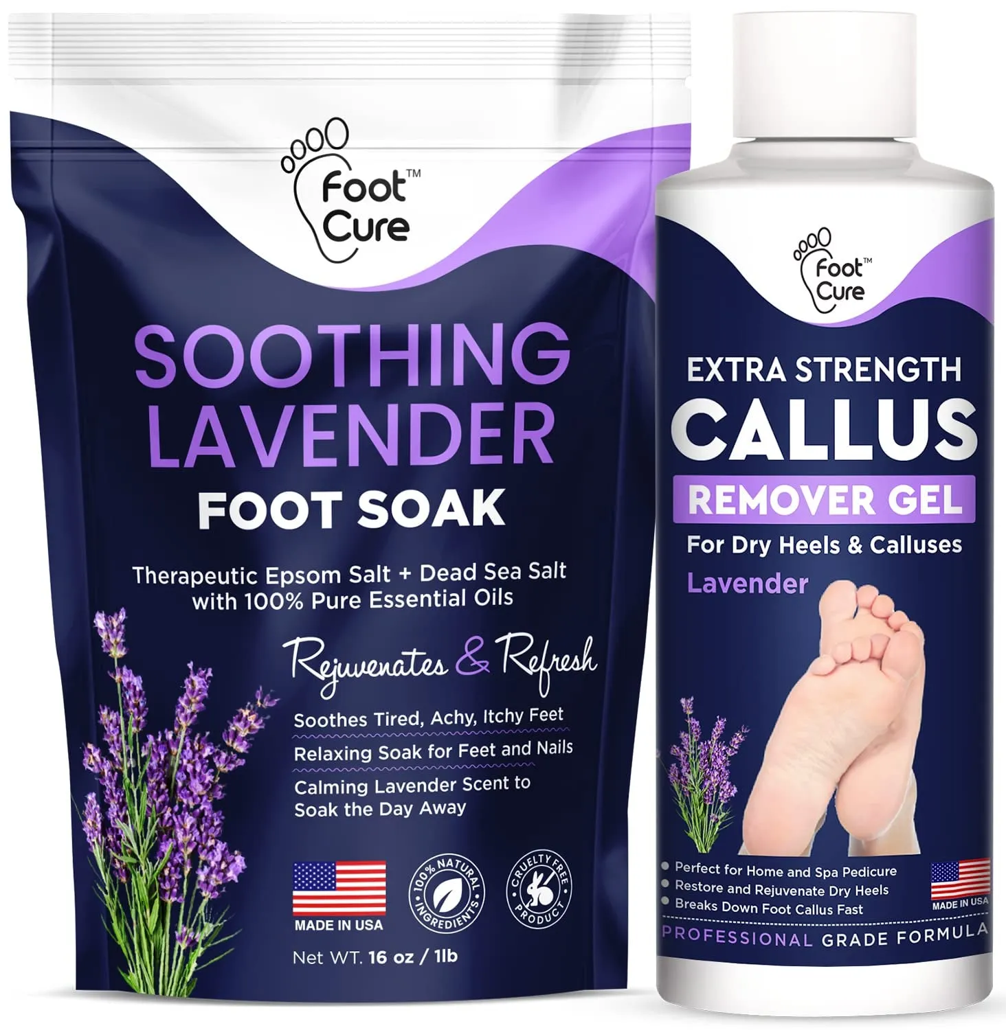 Tea Tree Foot Soak & Callus Remover Gel Kit - Extra Strength Callus Remover Gel & Foot Soak with Epsom Salts for Calluses, Dry Cracked Heels, Toenail - Pedicure for Tired Feet