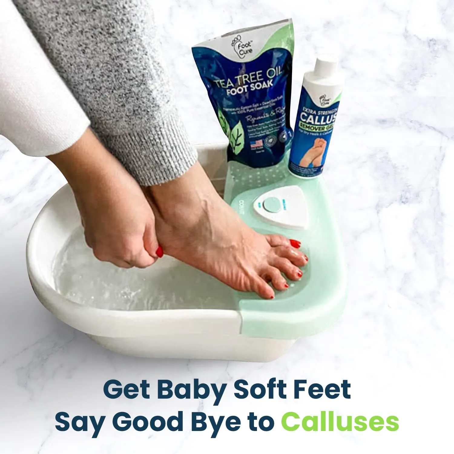 Tea Tree Foot Soak & Callus Remover Gel Kit - Extra Strength Callus Remover Gel & Foot Soak with Epsom Salts for Calluses, Dry Cracked Heels, Toenail - Pedicure for Tired Feet
