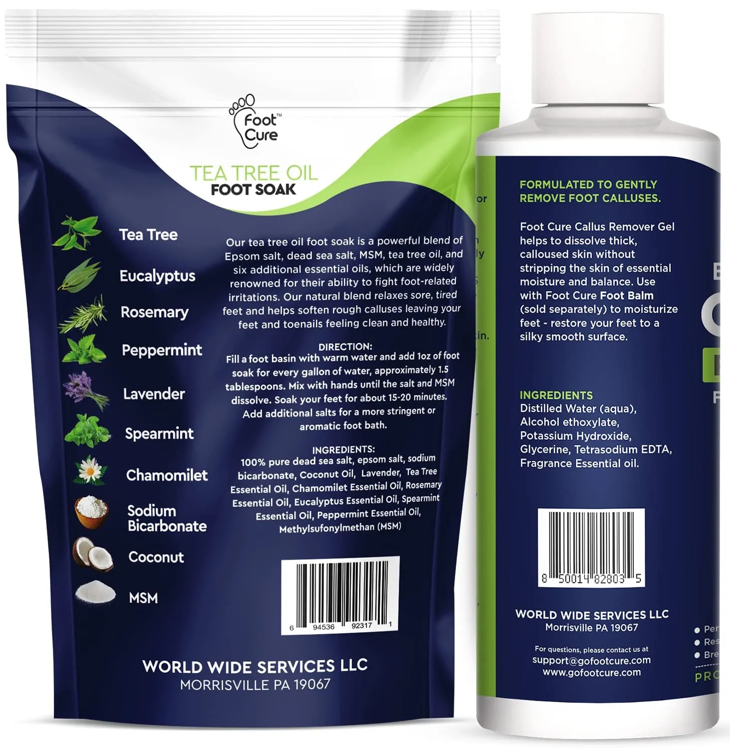 Tea Tree Foot Soak & Callus Remover Gel Kit - Extra Strength Callus Remover Gel & Foot Soak with Epsom Salts for Calluses, Dry Cracked Heels, Toenail - Pedicure for Tired Feet