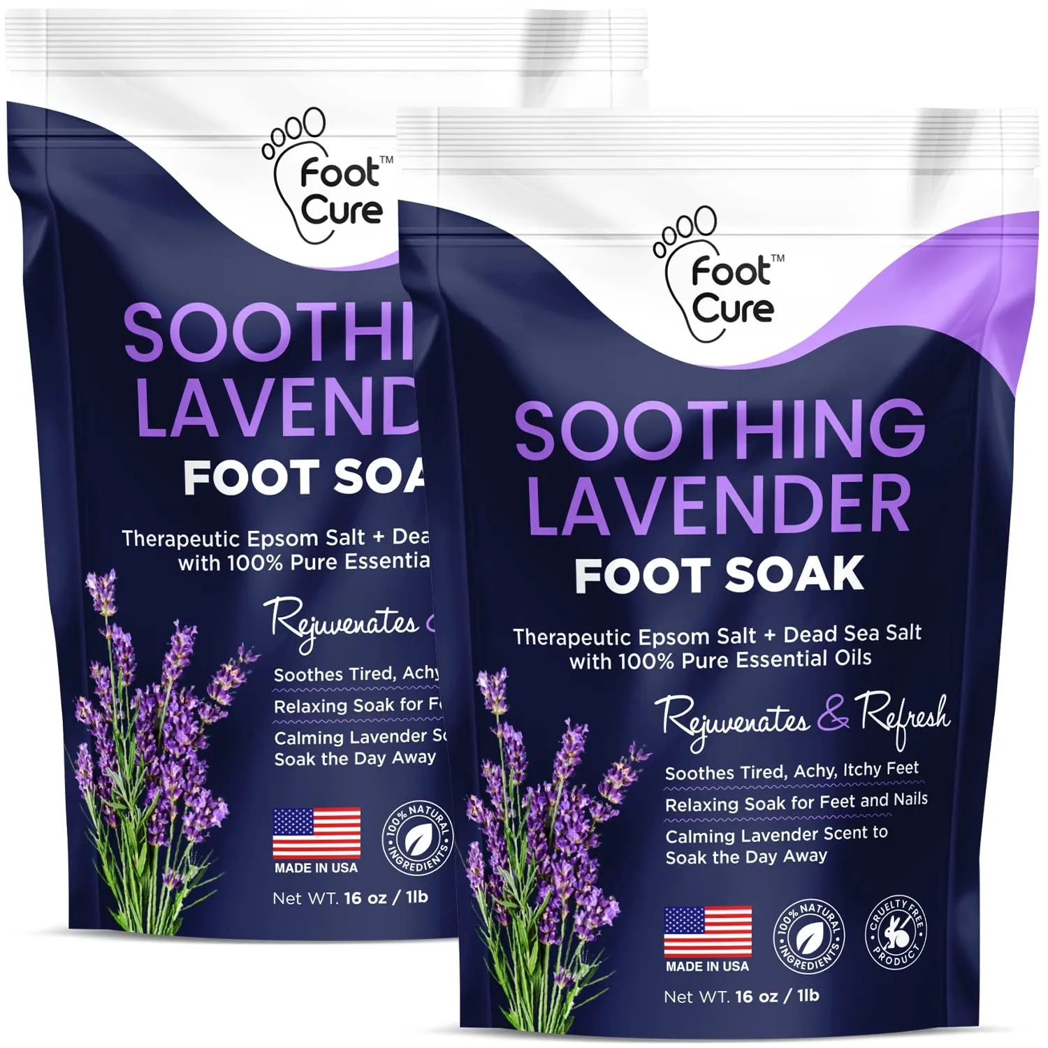 Tea Tree Oil & Muscle Relief Foot Soak with Epsom Salts - All Natural Salts for Post Workout Recovery - Softens Calluses, Soothes Sore & Tired Feet, Foot Odor Scent, Spa Pedicure Made in USA Pack of 2