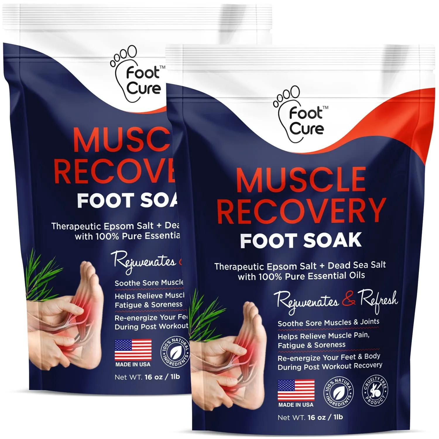 Tea Tree Oil & Muscle Relief Foot Soak with Epsom Salts - All Natural Salts for Post Workout Recovery - Softens Calluses, Soothes Sore & Tired Feet, Foot Odor Scent, Spa Pedicure Made in USA Pack of 2