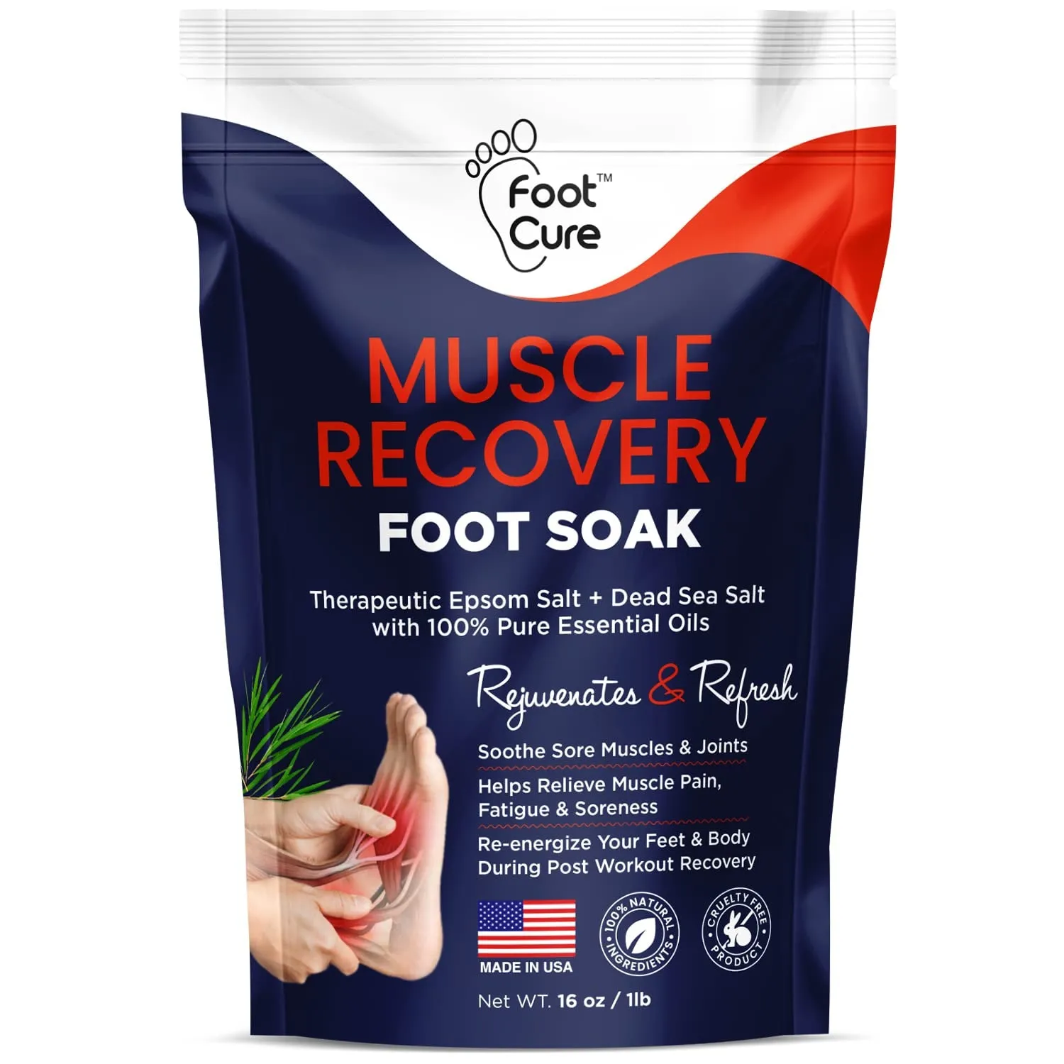 Tea Tree Oil & Muscle Relief Foot Soak with Epsom Salts - All Natural Salts for Post Workout Recovery - Softens Calluses, Soothes Sore & Tired Feet, Foot Odor Scent, Spa Pedicure Made in USA Pack of 2