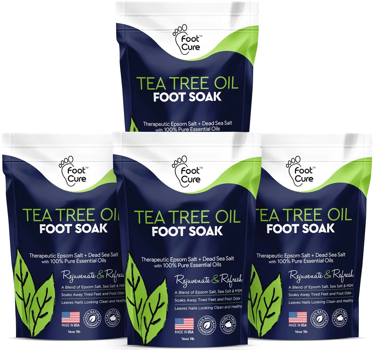 Tea Tree Oil & Muscle Relief Foot Soak with Epsom Salts - All Natural Salts for Post Workout Recovery - Softens Calluses, Soothes Sore & Tired Feet, Foot Odor Scent, Spa Pedicure Made in USA Pack of 2