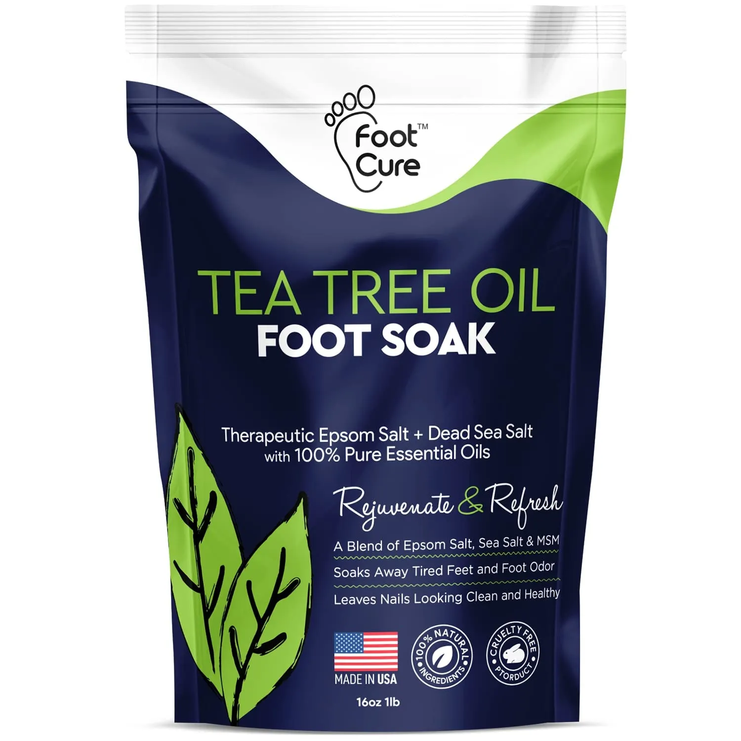 Tea Tree Oil & Muscle Relief Foot Soak with Epsom Salts - All Natural Salts for Post Workout Recovery - Softens Calluses, Soothes Sore & Tired Feet, Foot Odor Scent, Spa Pedicure Made in USA Pack of 2