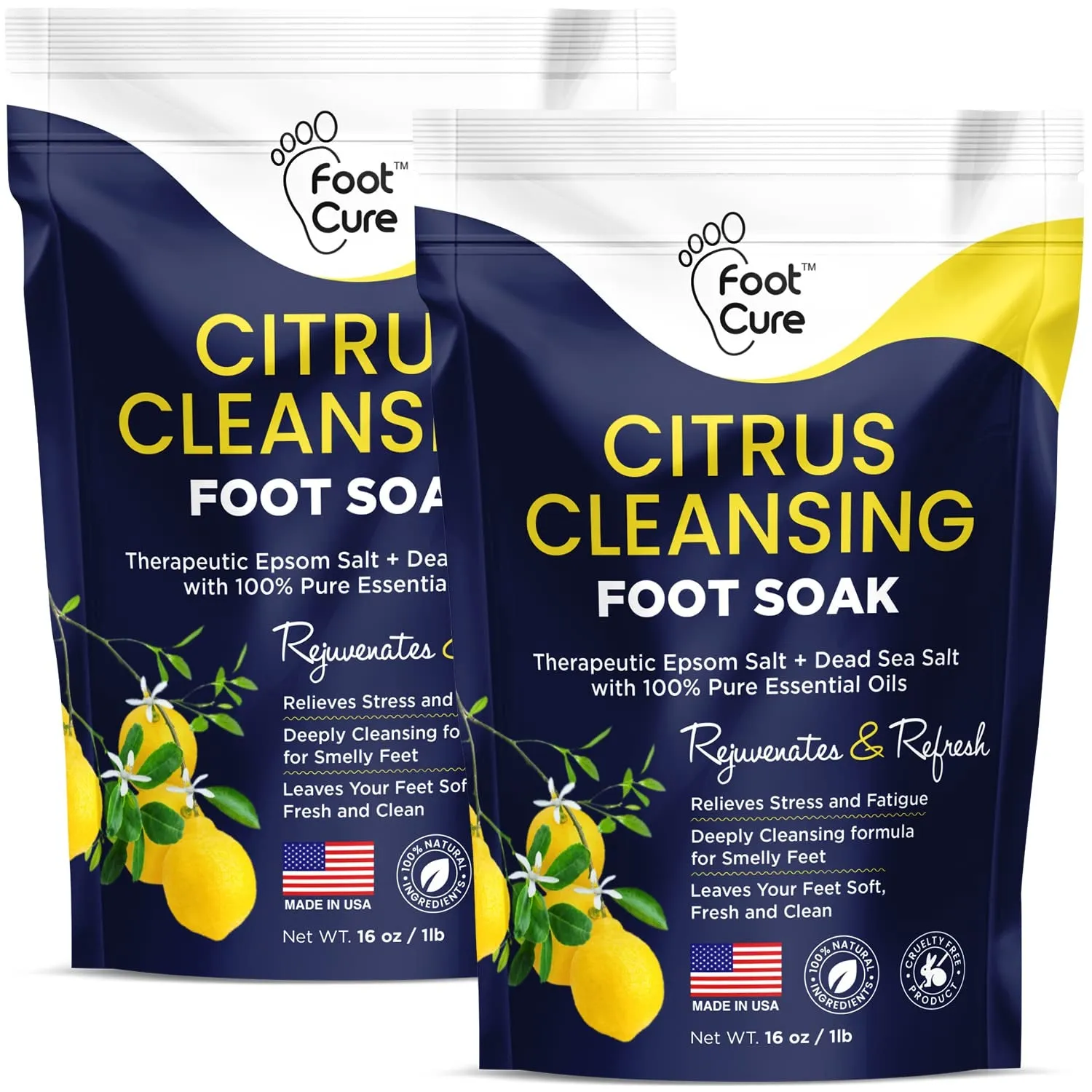 Tea Tree Oil & Muscle Relief Foot Soak with Epsom Salts - All Natural Salts for Post Workout Recovery - Softens Calluses, Soothes Sore & Tired Feet, Foot Odor Scent, Spa Pedicure Made in USA Pack of 2