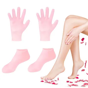 TEAWOO 2 Pairs Silicone Socks Gloves Set for Dry Cracked Feet Hands, Silicone Moisturizing Socks for Women, Hand Foot Care, Spa Gel Socks Gloves After Pedicure (Socks Fits Up to Size 10)