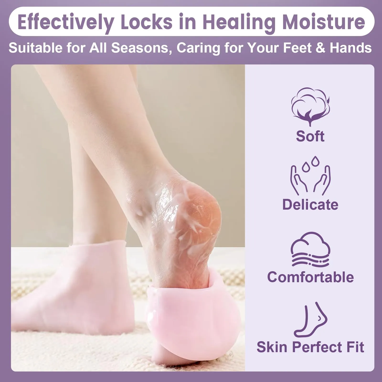 TEAWOO 2 Pairs Silicone Socks Gloves Set for Dry Cracked Feet Hands, Silicone Moisturizing Socks for Women, Hand Foot Care, Spa Gel Socks Gloves After Pedicure (Socks Fits Up to Size 10)