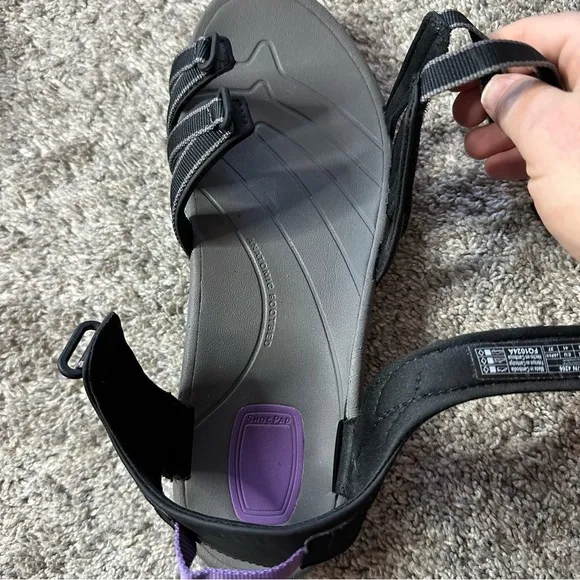 Teva Tirra sandal sz 10 black gray purple hiking outdoors adjustable strap vegan