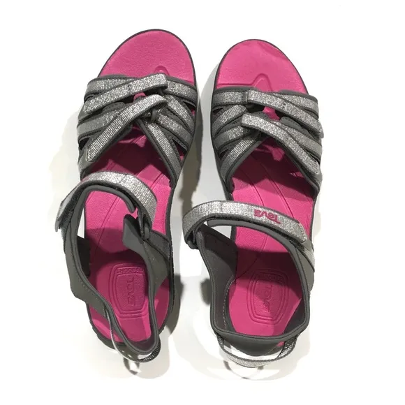 TEVA TIRRA SPORTS SANDALS -SILVER / MAGENTA -YOUTH US 6 / WOMEN US 7.5 -NEW