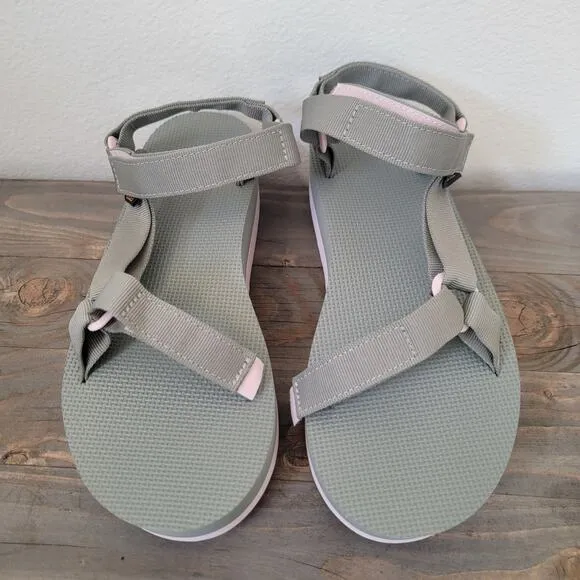 Teva Women Flatform Universal Sz 11 Grey Pink Strappy Sandals Hook and Loop NEW