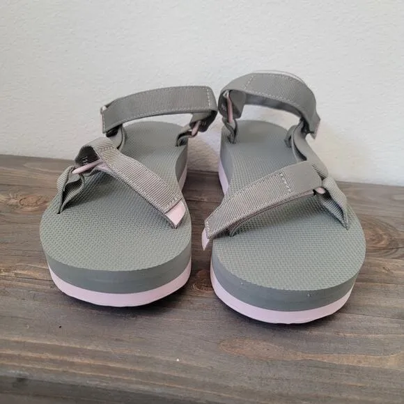 Teva Women Flatform Universal Sz 11 Grey Pink Strappy Sandals Hook and Loop NEW
