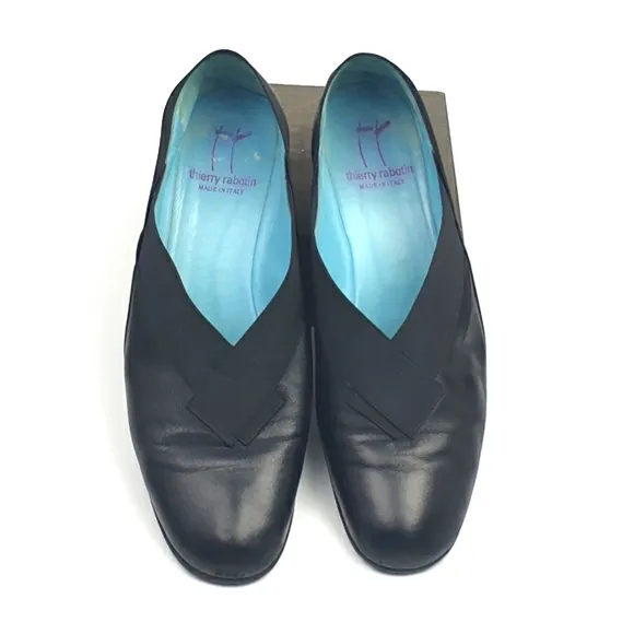 Thierry Rabotin Black soft leather size 42 elastic trim comfort office w…