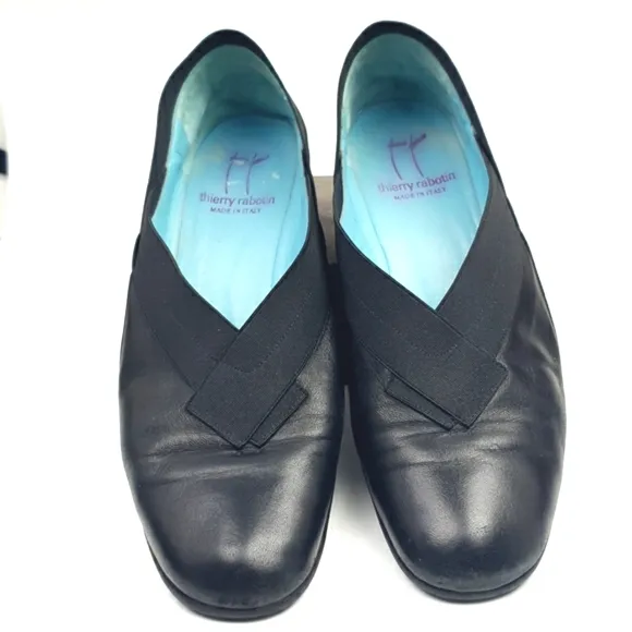 Thierry Rabotin Black soft leather size 42 elastic trim comfort office w…