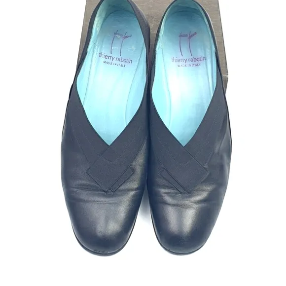 Thierry Rabotin Black soft leather size 42 elastic trim comfort office w…