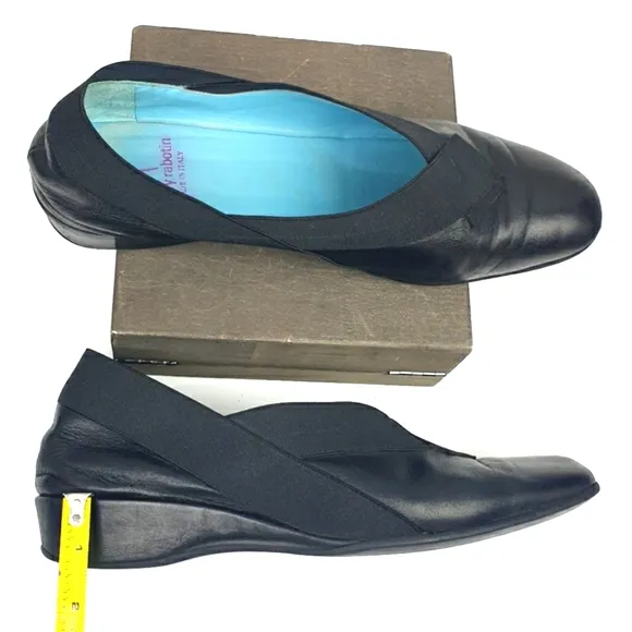 Thierry Rabotin Black soft leather size 42 elastic trim comfort office w…