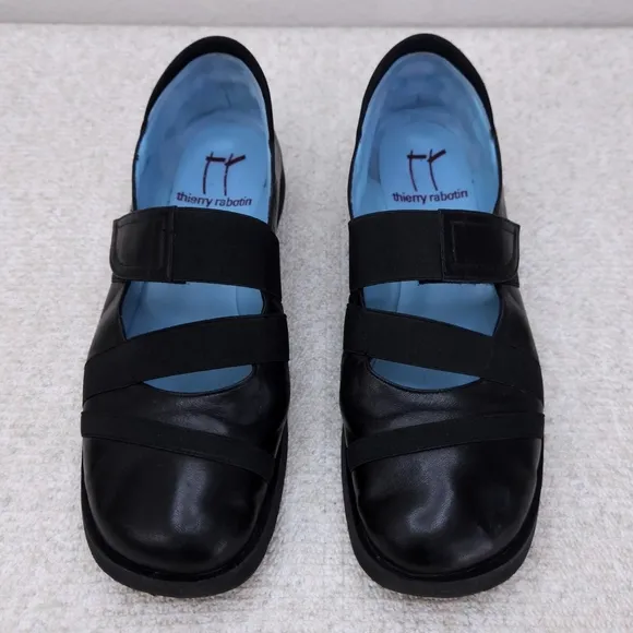 Thierry Rabotin Mary Jane Flats Black Leather Comfort Loafer Shoes