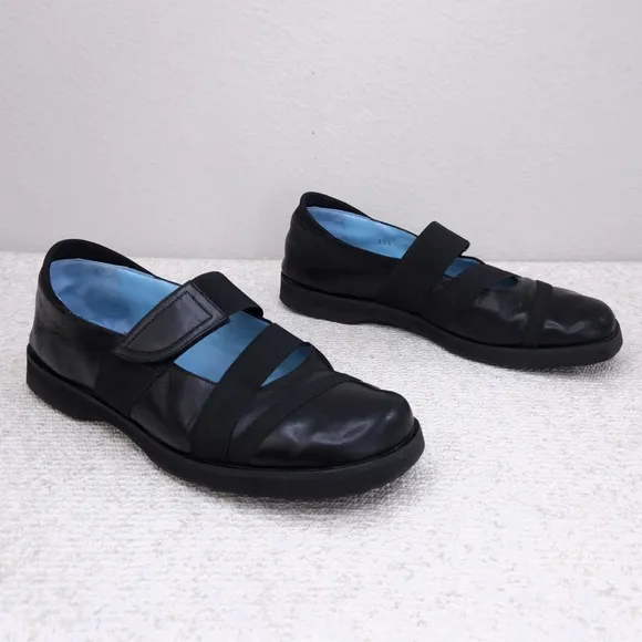 Thierry Rabotin Mary Jane Flats Black Leather Comfort Loafer Shoes