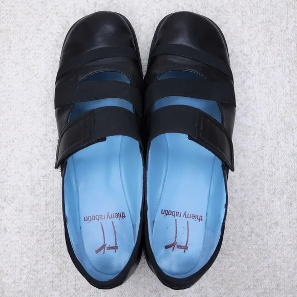 Thierry Rabotin Mary Jane Flats Black Leather Comfort Loafer Shoes