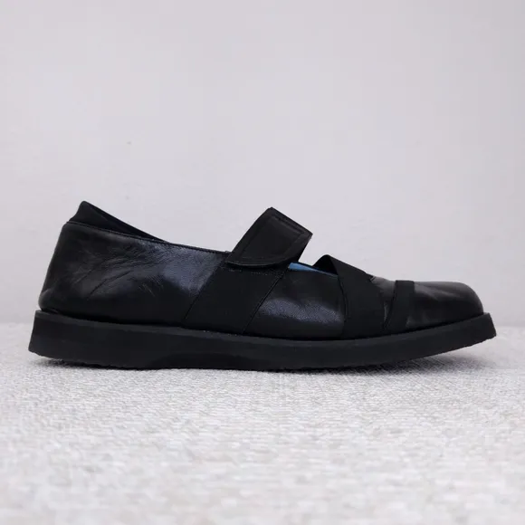 Thierry Rabotin Mary Jane Flats Black Leather Comfort Loafer Shoes