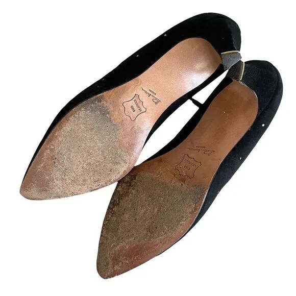 THOMAS WALLACE Vintage Black Suede Pointy Toe Pumps Heels With Stud Detail 9
