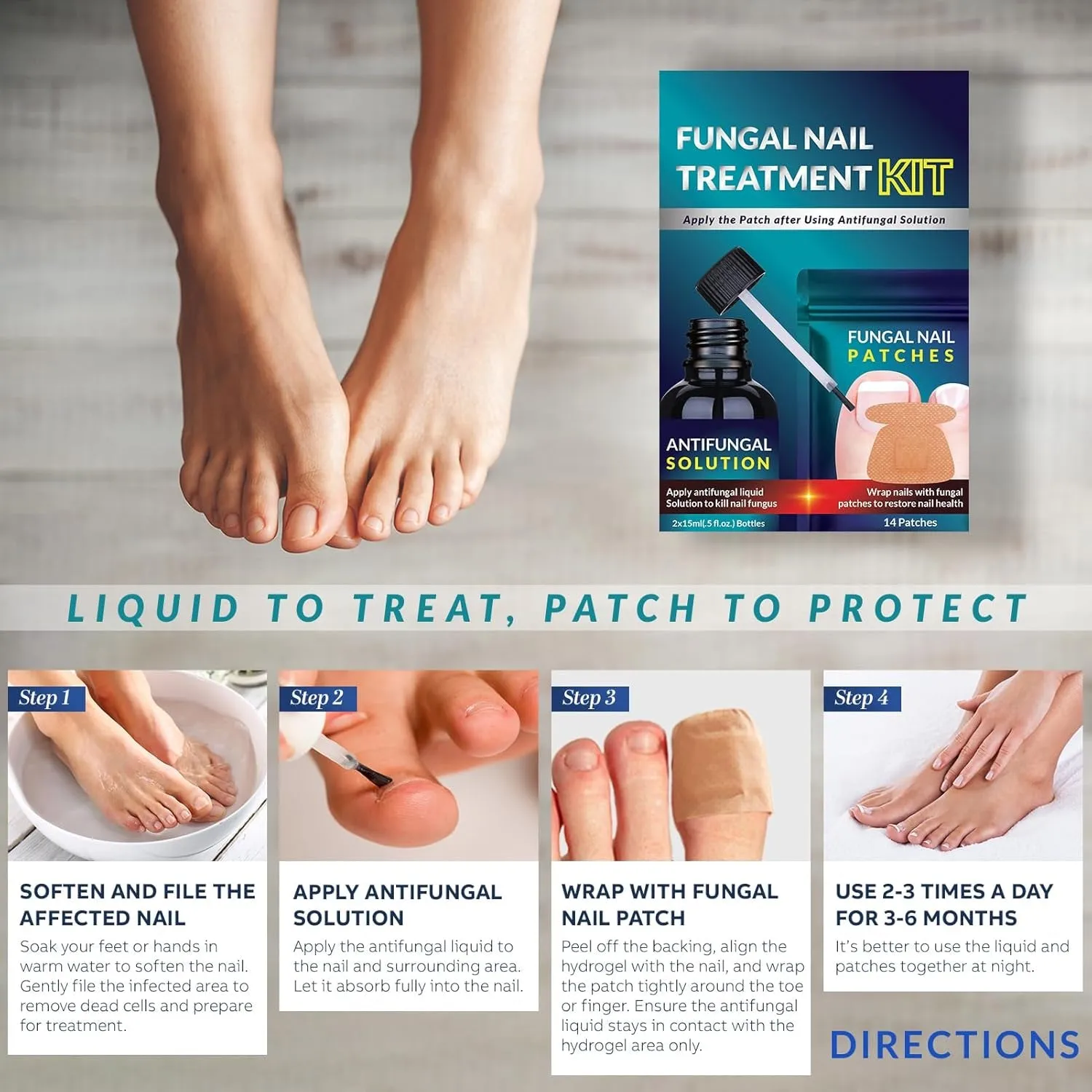 Toenail Fungus Treatment Extra Strength Kit: Nail Repair Liquid Solution and Patches - Nighttime Nail Patches Renewal - Fast Acting Drops with Undecylenic Acid, Natural Oil for Toe Finger Nails