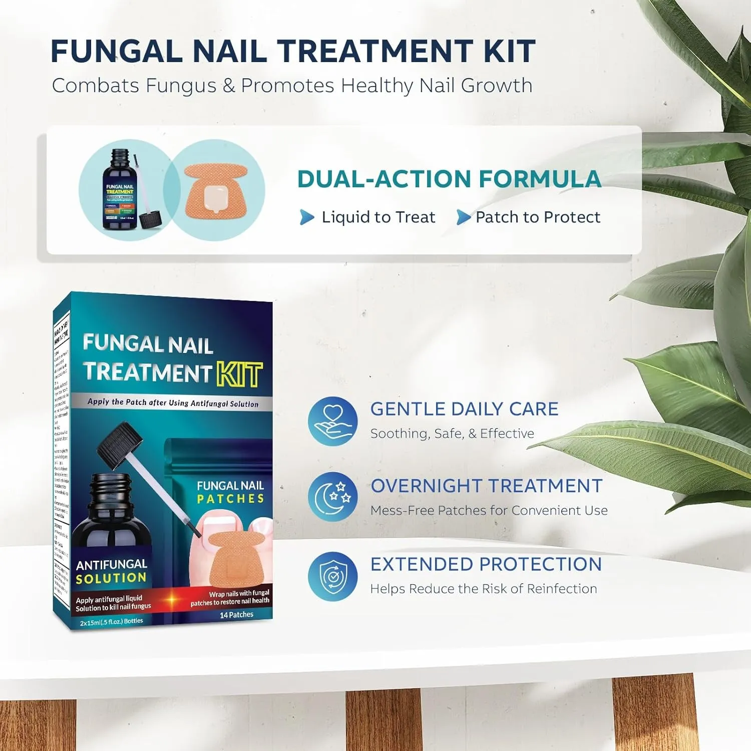 Toenail Fungus Treatment Extra Strength Kit: Nail Repair Liquid Solution and Patches - Nighttime Nail Patches Renewal - Fast Acting Drops with Undecylenic Acid, Natural Oil for Toe Finger Nails