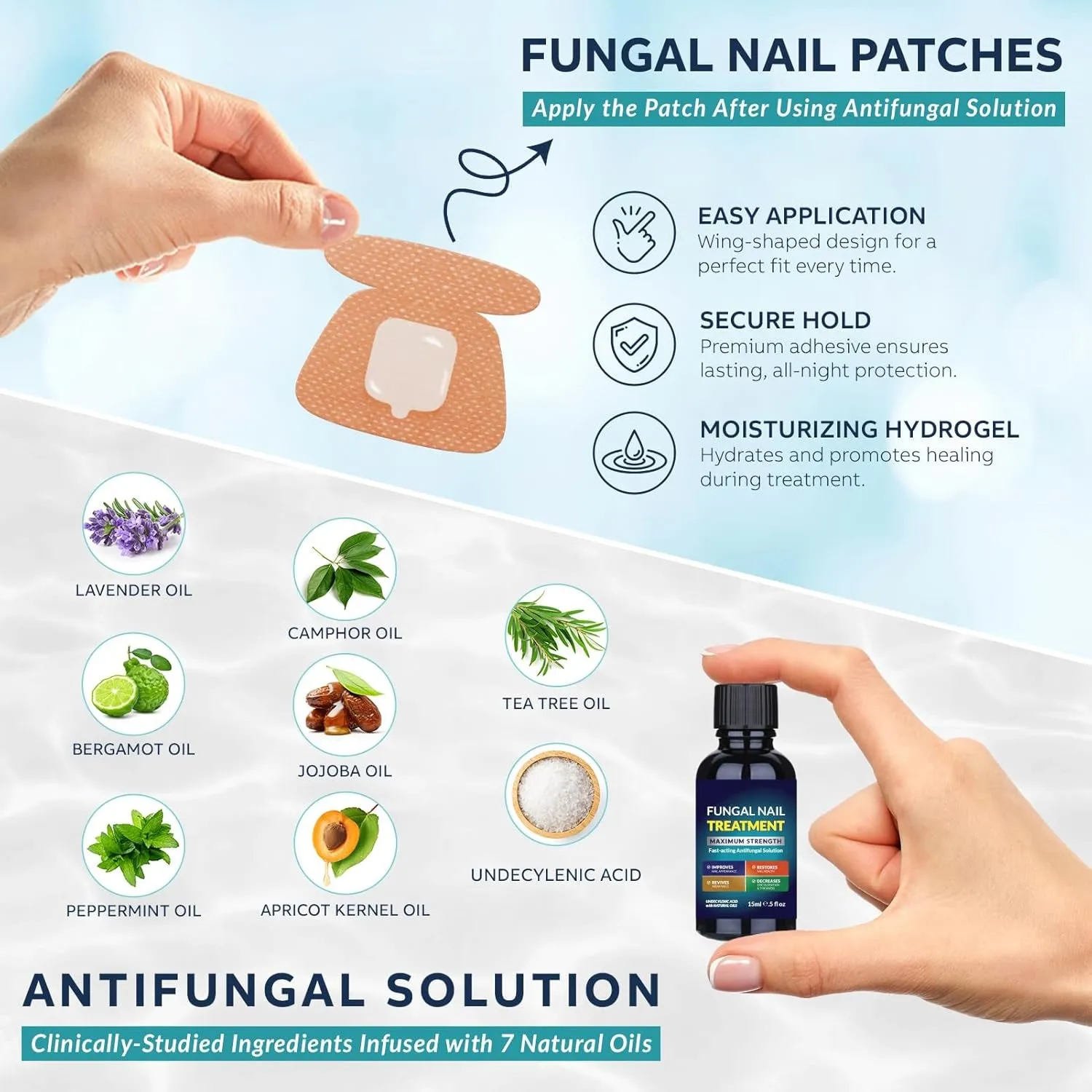 Toenail Fungus Treatment Extra Strength Kit: Nail Repair Liquid Solution and Patches - Nighttime Nail Patches Renewal - Fast Acting Drops with Undecylenic Acid, Natural Oil for Toe Finger Nails