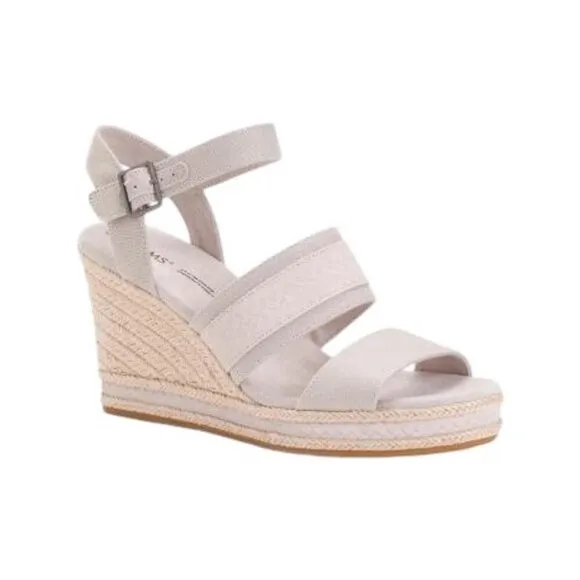 Toms Womens Gray Triple Band Peep Toe Ankle Straps Wedge Sandals Sz 10 NIB