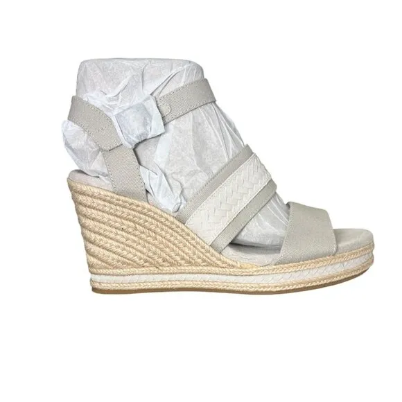 Toms Womens Gray Triple Band Peep Toe Ankle Straps Wedge Sandals Sz 10 NIB