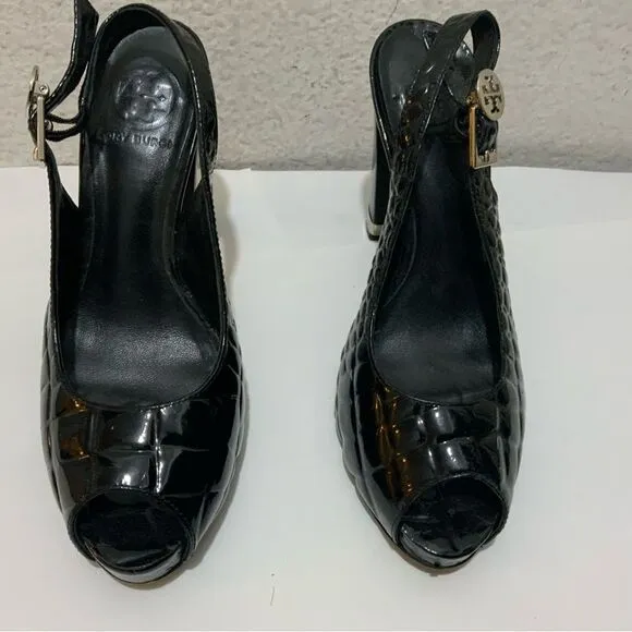 Tory Burch Allison Croc Peep Toe Sling Back Shoes Heels