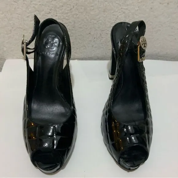 Tory Burch Allison Croc Peep Toe Sling Back Shoes Heels