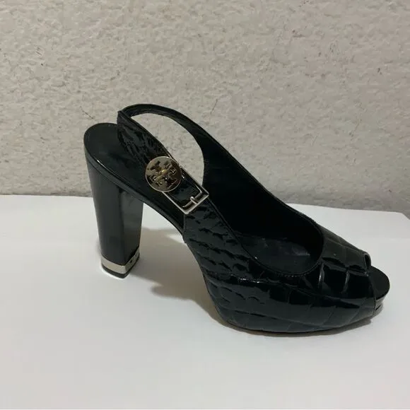 Tory Burch Allison Croc Peep Toe Sling Back Shoes Heels