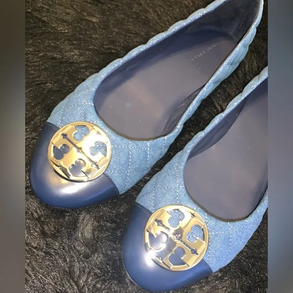 TORY BURCH CHELSEA QUILTED BALLET FLAT DENIM SHOES