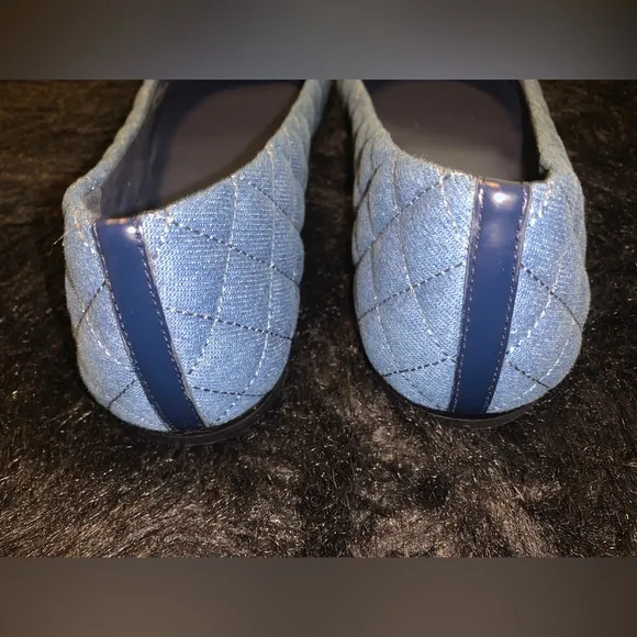TORY BURCH CHELSEA QUILTED BALLET FLAT DENIM SHOES