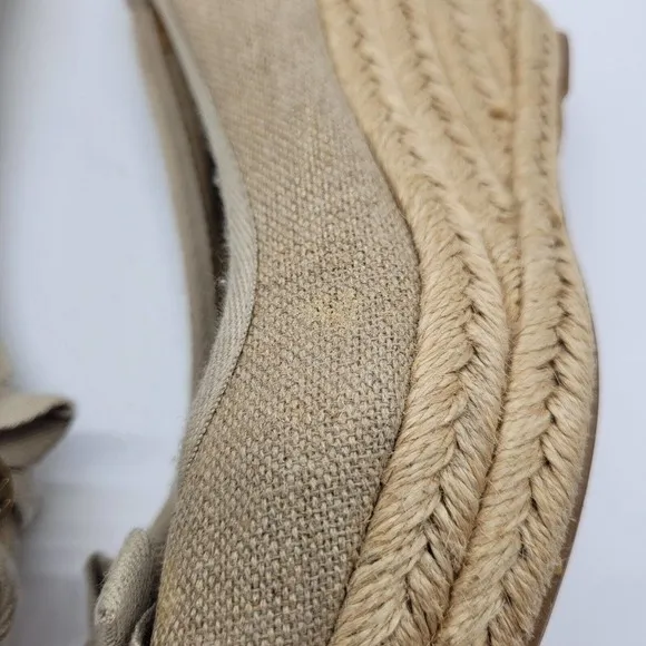 Tory Burch Jackie Wedge Shoes heels Women Sz 7.5 Linen Espadrille Shimmer tan