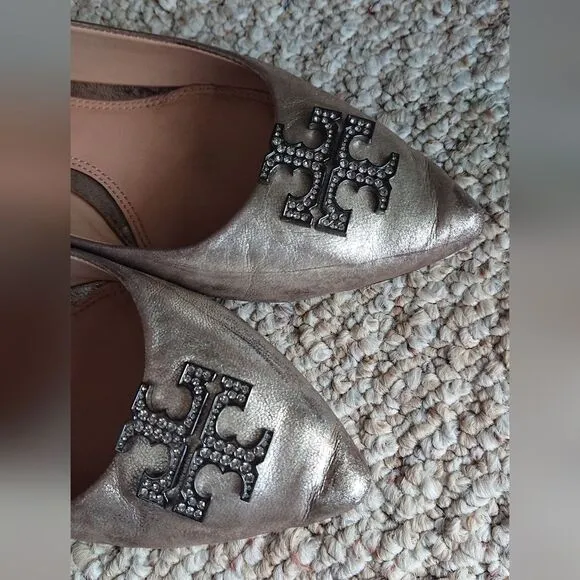 Tory Burch Metallic Leather Crystal Embellishments Ballet Flats size 9M