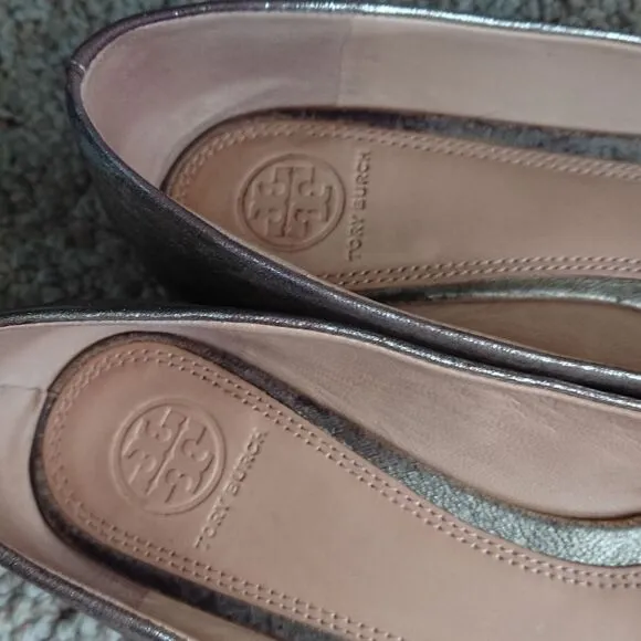 Tory Burch Metallic Leather Crystal Embellishments Ballet Flats size 9M