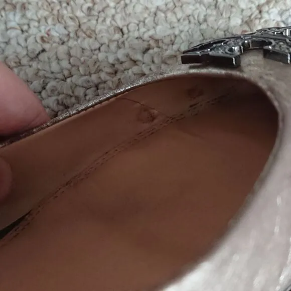 Tory Burch Metallic Leather Crystal Embellishments Ballet Flats size 9M