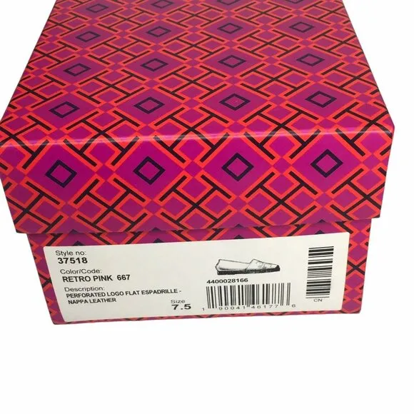 Tory Burch Perforated Logo Flat Espadrille Retro Pink 667 Size 7.5 Style 37518