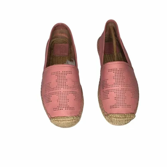 Tory Burch Perforated Logo Flat Espadrille Retro Pink 667 Size 7.5 Style 37518